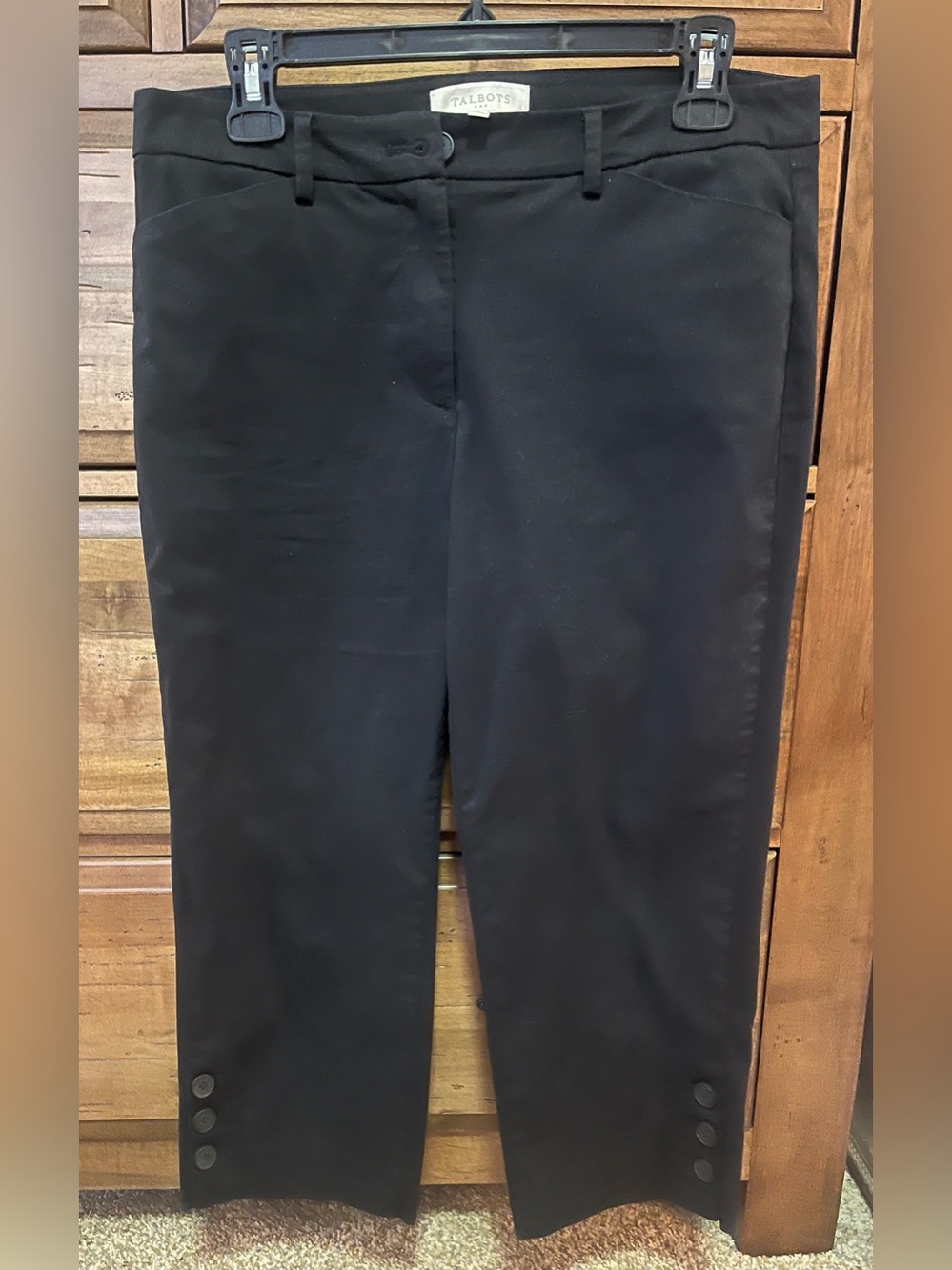 Talbots Black Crop Pants with Hem Button Accents Size 6